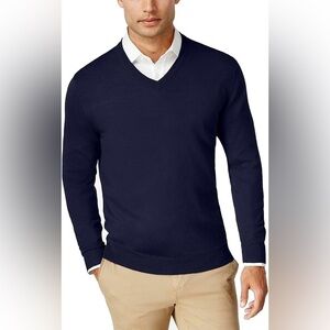 Club Room Mens Merino Blend Sweater Navy Blue XXL V-Neck Pullover